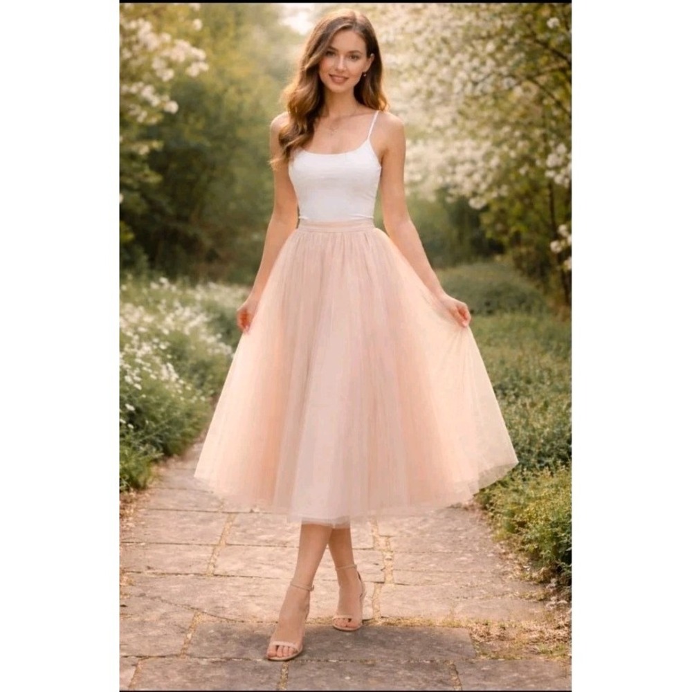 Ivy City Co Blush Pink Tulle Maxi Skirt